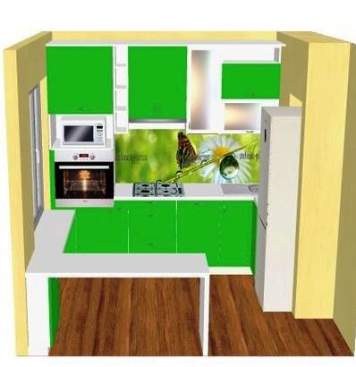 планировка кухни 6 кв.м с холодильником