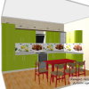 Проект зеленой кухни 12,2 кв м с холодильником. Скинали с фруктами