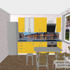 Дизайн желтой кухни 8,3 кв м с холодильником. Скинали с ночным городом