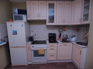 Бежевая кухня 9 кв.м в 2-х комнатной квартире (4 фото)