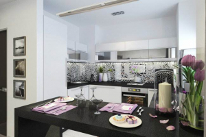 Дизайн-проект белой П-образной кухни в квартире-студии (6 фото)