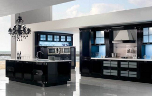 Дизайн черной кухни с островом 30 кв.м (6 фото)