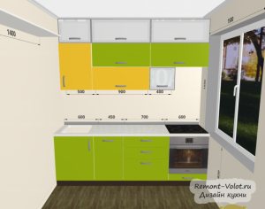 Дизайн-проект кухни 8,4 кв м с желто-зелеными фасадами