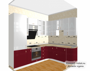 Проект красно-белой кухни 6 кв м с холодильником