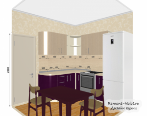 Проект угловой кухни 5,5 кв м с холодильником и обеденной зоной