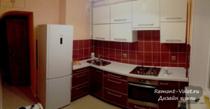 Дизайн бюджетной угловой кухни 8 кв. Красный низ, белый верх