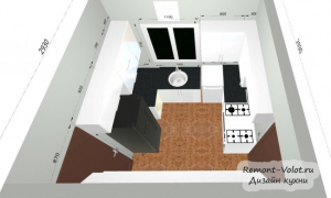 Проект проходной черно-белой кухни 8 кв м с двумя дверями