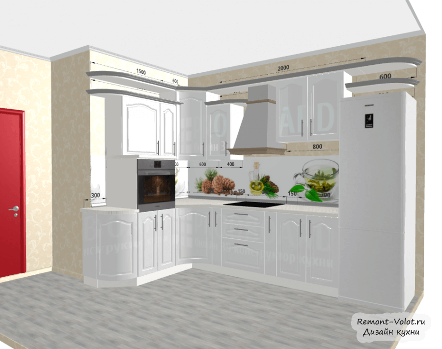Проект кухни 9 кв м с холодильником