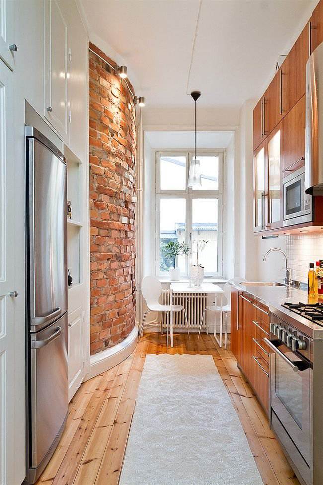 Дизайн узкой кухни - как расширить пространство, сохранив все стены