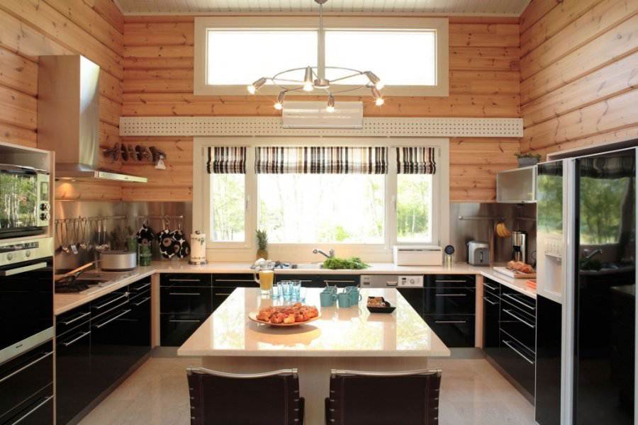 Dizajn interijera kuhinje u kući od brvnara