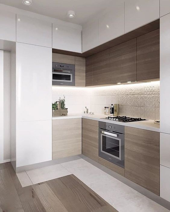 Дизайн угловой кухни с холодильником (135 фото)